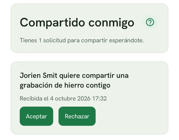 Una solicitud para compartir con los botones Aceptar y Rechazar