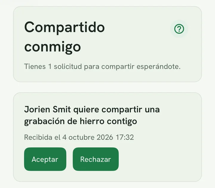 Una solicitud para compartir con los botones Aceptar y Rechazar