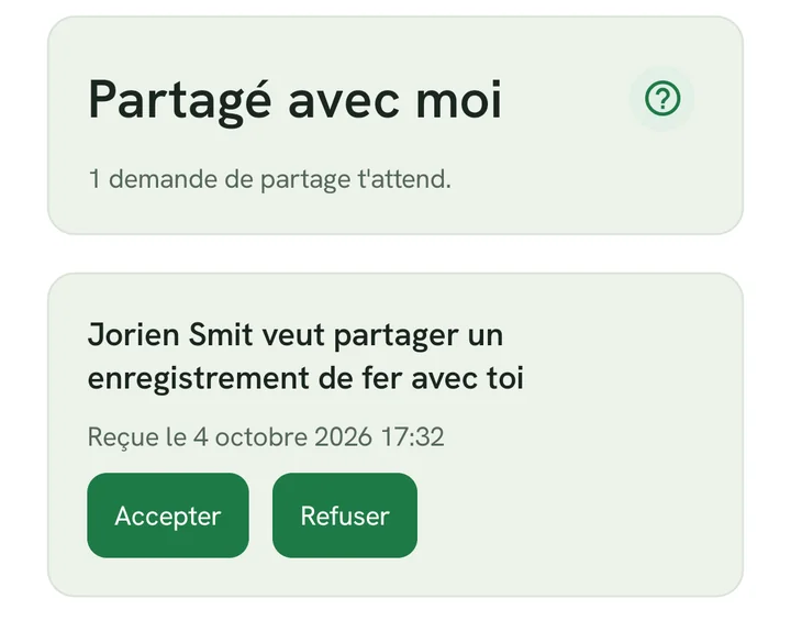 Une demande de partage avec les boutons Accepter et Refuser