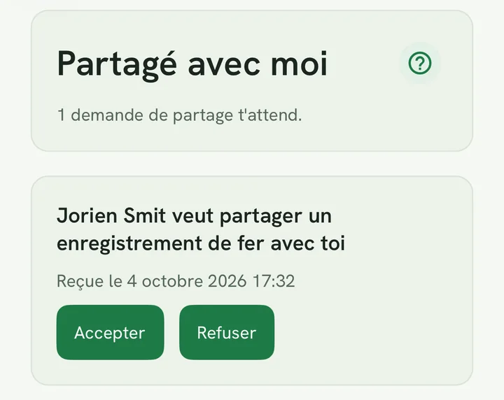 Une demande de partage avec les boutons Accepter et Refuser