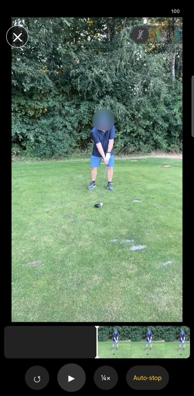 Het analysescherm van SwingIQ met de herkende swingfasen onder de video