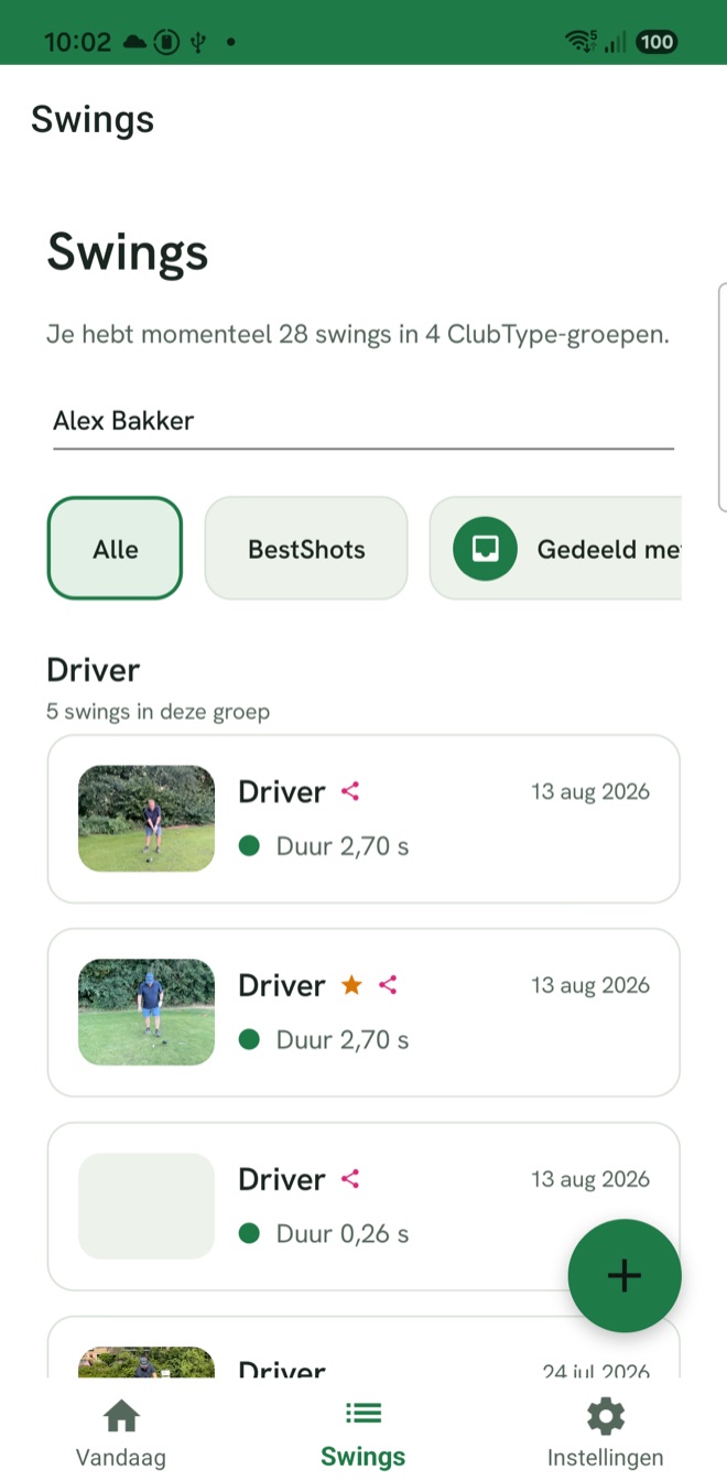 Het swingoverzicht van SwingIQ, geordend per clubtype